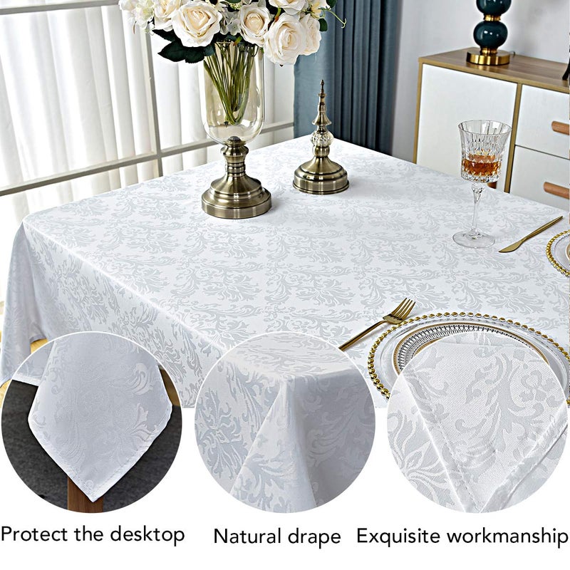 SASTYBALE Rectangle Table Cloth - 60 x 120 Inch White Jacquard Tablecloths Damask Design Spillproof Wrinkle Resistant Shrinkproof Soft Tablecloth Polyester Oblong Table Cover for Kitchen Dinning Party Tabletop - Image 4
